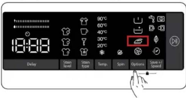 18:00 90°C 60°C 40°C 30°C 20°C Delay Stain level Stain type Temp. Spin Options Save +/- Speed