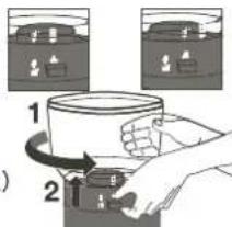 Diagram illustrating a step in a container being handled, with labeled steps 1 and 2 indicating process flow.