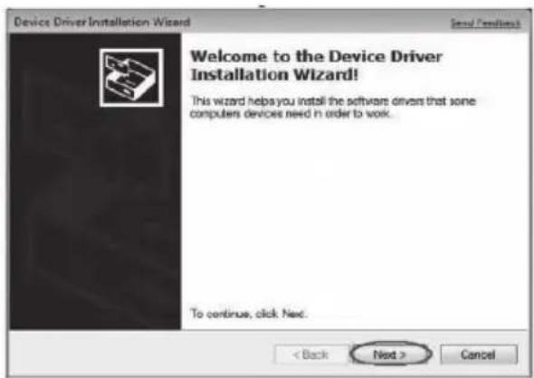 Device Driver Installation Wizard Welcome to the Device Driver Installation Wizard! This wizard helps you install the software drivers that some computers devices need in order to work. To continue, click Next. < Back Next > Cancel