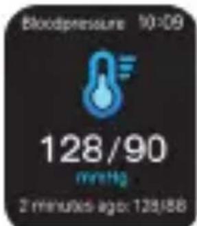 Bloodpressure 10:09 128/90 mVHg 2 minutes ago: 128/88