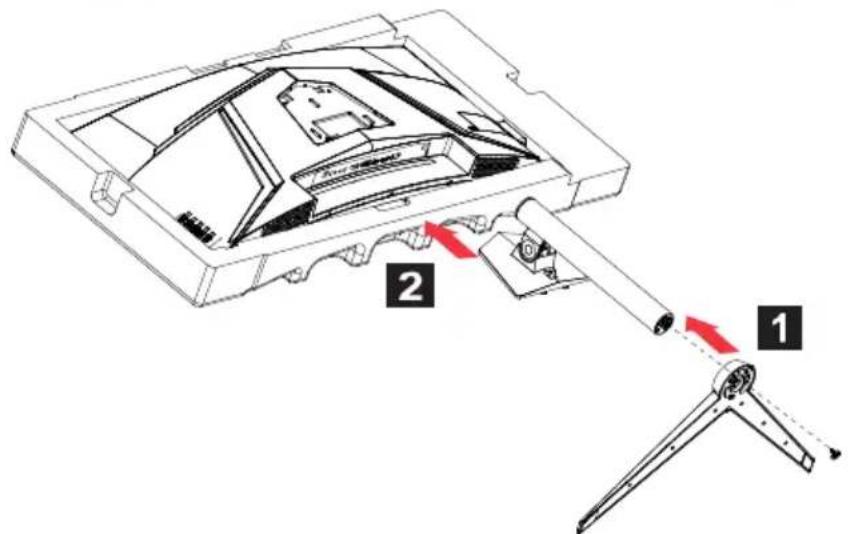 Technical diagram showing a mechanical assembly with labeled parts 1 and 2, indicating a step in operation.