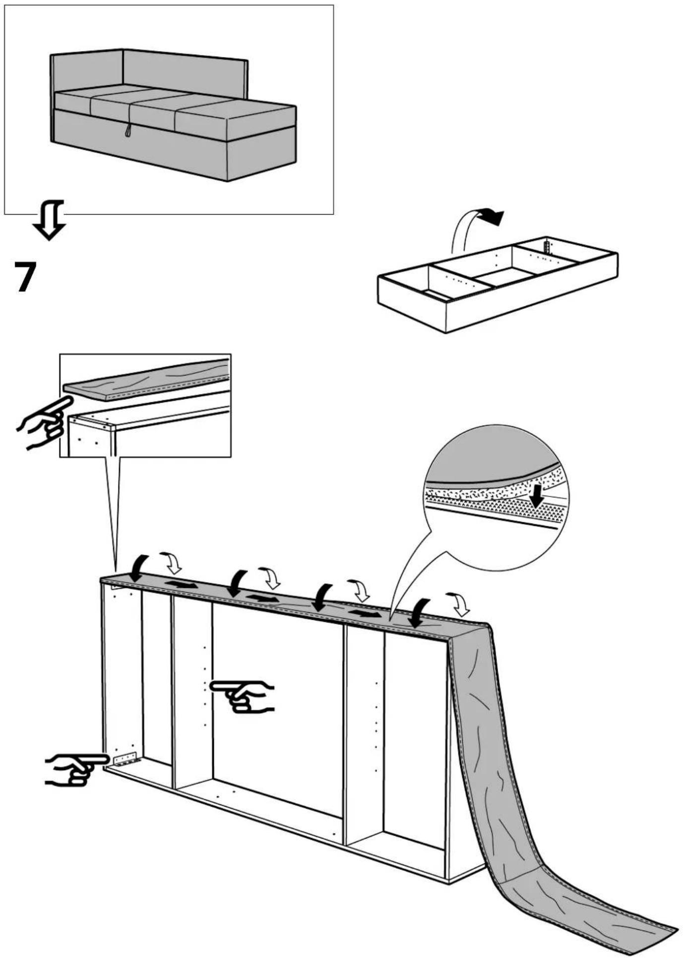 Diagram illustrating a folding or retraction process with labeled steps and visual illustrations of the folding box, wooden panel, and material layers.