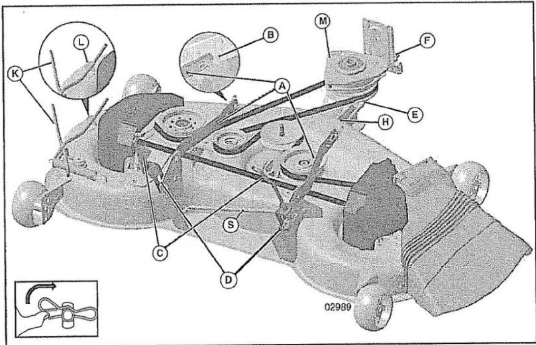 Technical diagram of a vehicle's internal components with labeled parts (A–L) and an inset showing a cable or connector detail.