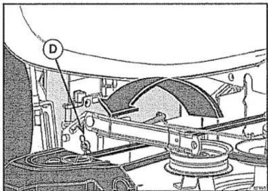 Technical diagram of a mechanical assembly with labeled components D and G