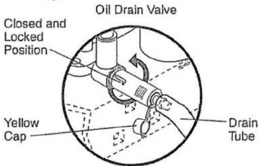 Oil Drain Valve Closed and Locked Position Yellow Cap Drain Tube