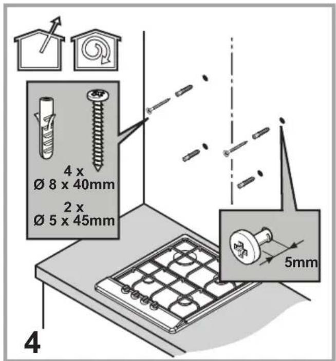 4 x Ø 8 x 40mm 2 x Ø 5 x 45mm 5mm 4