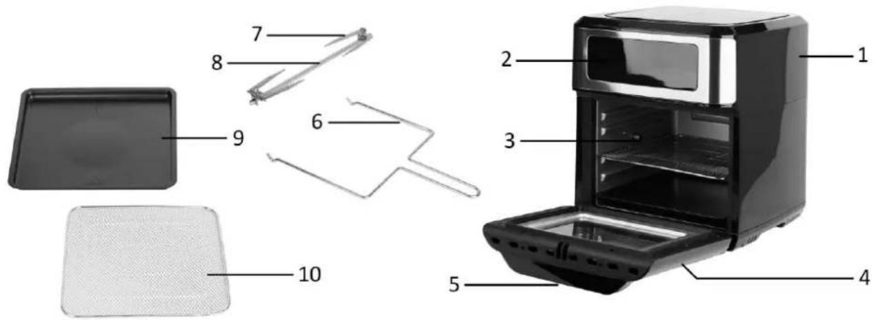 Labeled diagram of a food appliance showing internal components and interior layout
