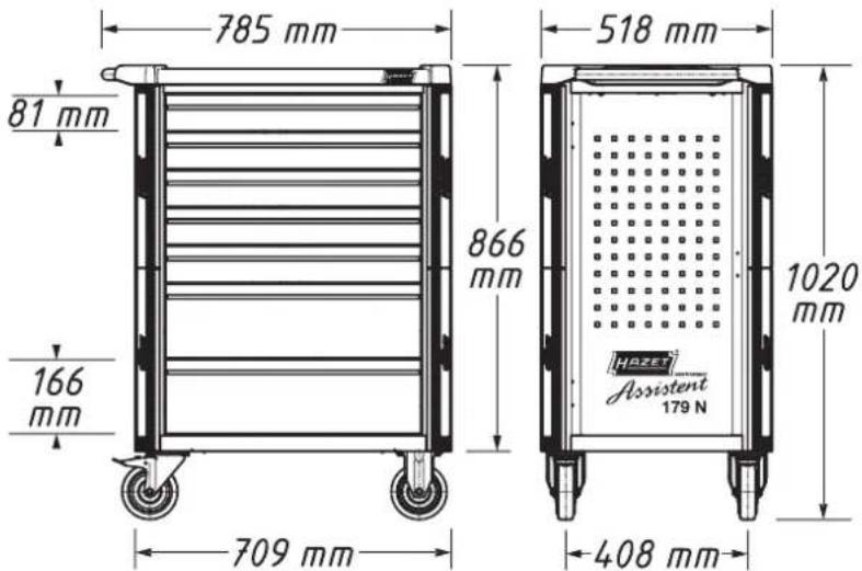 785 mm 81 mm 166 mm 709 mm 518 mm 866 mm 408 mm 1020 mm HAZET Assistent 179 N