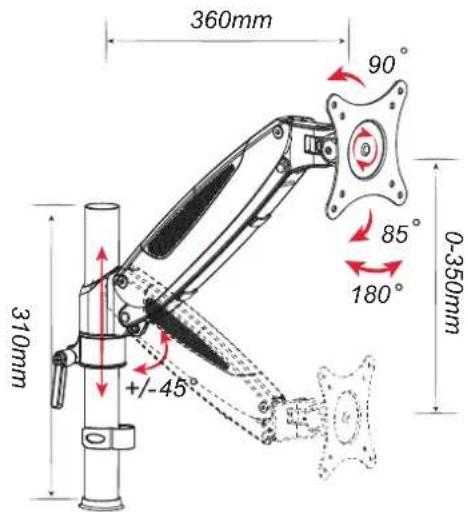 360mm 90° 85° 180° 0-350mm 310mm +/-45°