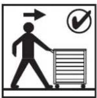 Icon showing a person walking with a shopping cart and a checkmark, indicating checkout or checkout status.