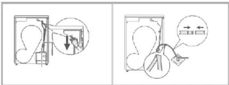 Technical diagram showing two mechanical or electrical installation setups with labeled components and directional arrows indicating motion or movement.