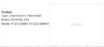 Product Type: Smart Room Thermostat Brand: GENERAL Life Model: H120 SMART/H1205 SMART STAMP
