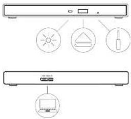 Diagram showing front panel and rear panel with labeled icons for lighting, triangle, and screen components