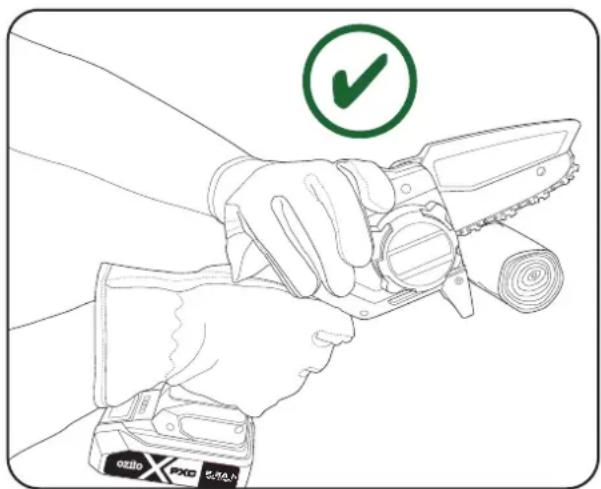 Diagram showing hand operating a tool with a green checkmark and 'OK' symbol, labeled with 'ozlo' and 'FXO'