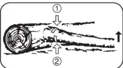 Diagram illustrating airflow or heat transfer between two circular objects labeled ① and ②, with directional arrows indicating flow direction.