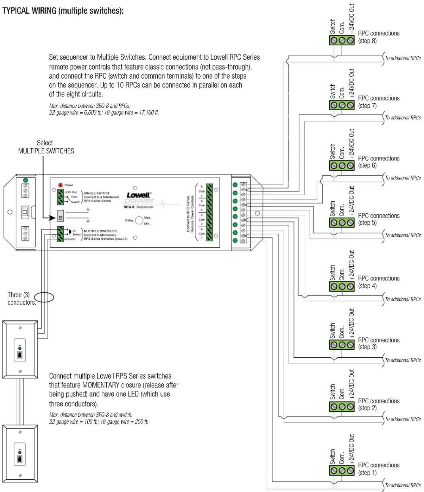 Lowell SEQ-8 - TYPICAL WIRING (one switch): - 2