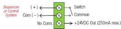 Sequencer or Control System ( + ) Com ( - ) No Conn. Switch Common +24VDC Out (250mA max.)