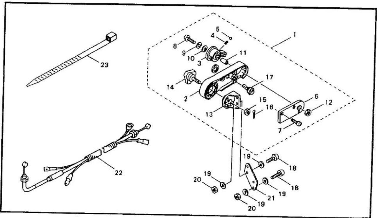 Technical diagram of a mechanical assembly with numbered parts, including a tool and two separate components labeled 23 and 22.