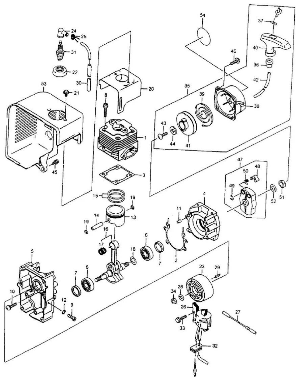 Exploded view diagram of a mechanical assembly with numbered parts for identification