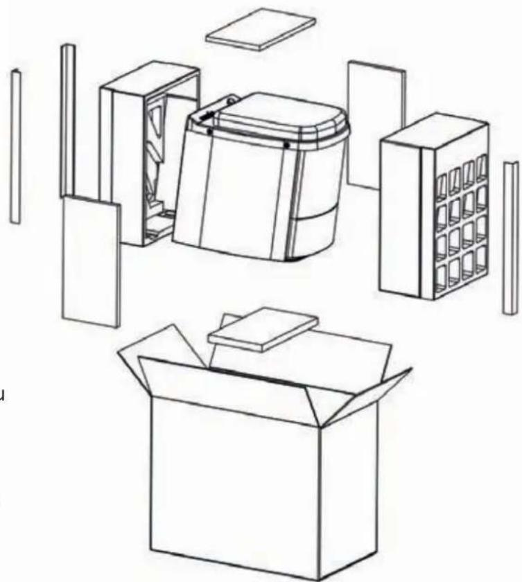 Line drawing of various household appliances and storage units, including a refrigerator, cabinet, and cardboard box (no text or symbols)