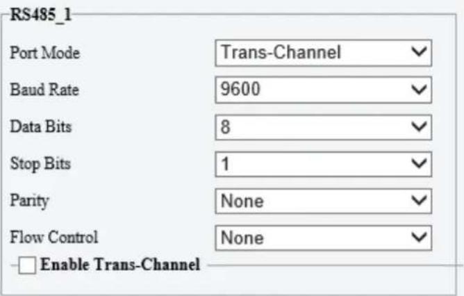 RS485_1 Port Mode Trans-Channel Baud Rate 9600 Data Bits 8 Stop Bits 1 Parity None Flow Control None □ Enable Trans-Channel