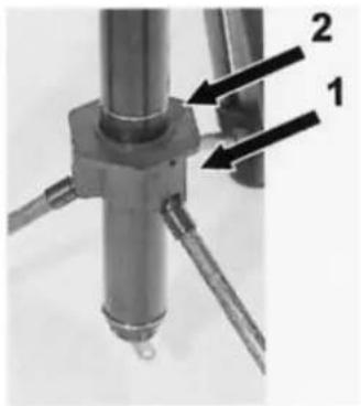 Technical diagram showing a mechanical assembly with labeled parts 1 and 2, likely for engineering or manufacturing documentation.