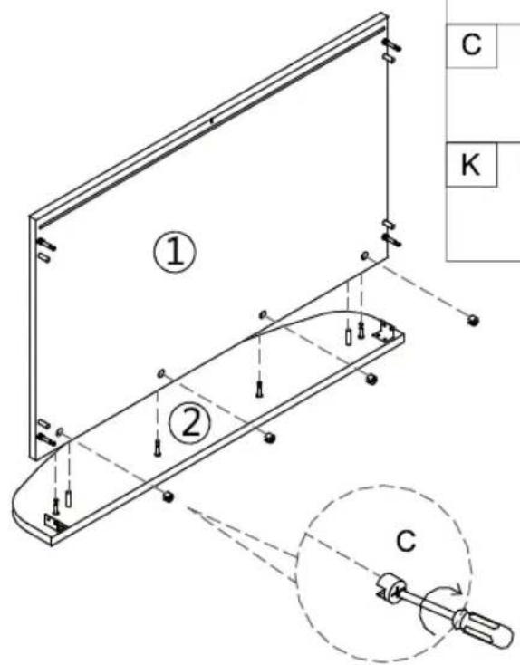 Technical diagram of a mechanical assembly with labeled components and a magnified inset showing a tool interacting with a component.