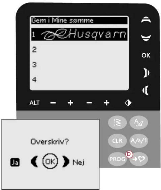 Gem i Mine somme 1 Husqvarn 2 3 4 ALT - + - + Overskriv? Ja (OK) Nej CLR A/a/1 PROG D