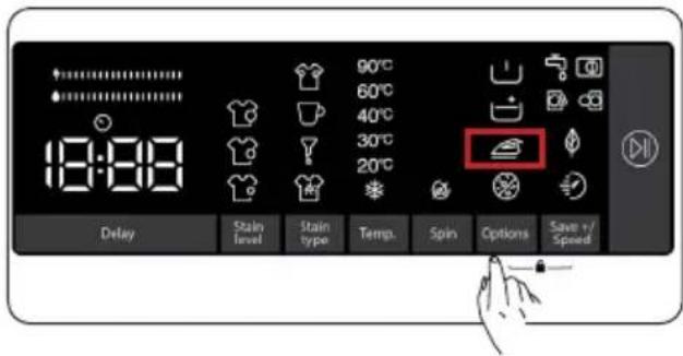 18:08 90°C 60°C 40°C 30°C 20°C Delay Stain level Stain type Temp. Spin Options Save v/ Speed