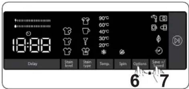 18:00 90°C 60°C 40°C 30°C 20°C Delay Stain level Stain type Temp. Spin Options Save +/Speed 6 7