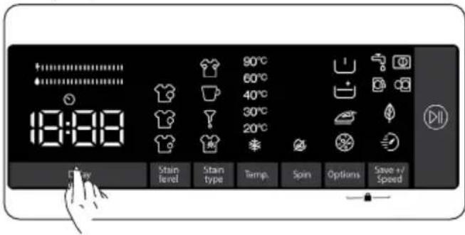 18:00 90°C 60°C 40°C 30°C 20°C Stain level Stain type Temp. Spin Options Save +/Speed