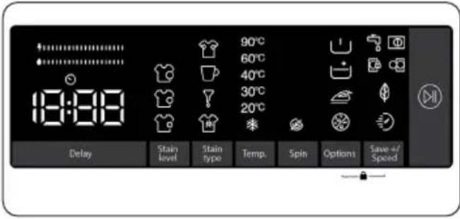 18:88 90°C 60°C 40°C 30°C 20°C Delay Stain level Stain type Temp. Spin Options Save of Speed
