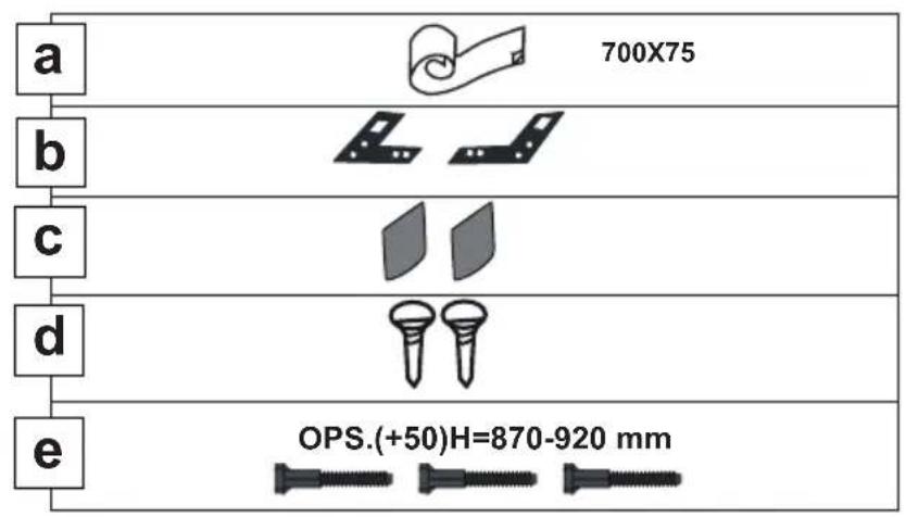 a 700X75 b c d e OPS.(+50)H=870-920 mm
