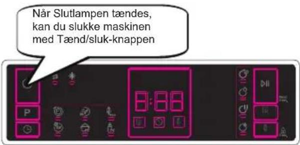 När Slutlampen tændes, kan du slukke maskinen med Tænd/sluk-knappen