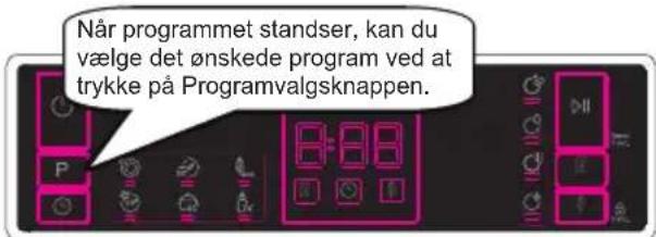 Når programmet standser, kan du vælge det ønskede program ved at trykke på Programvalgsknappen.