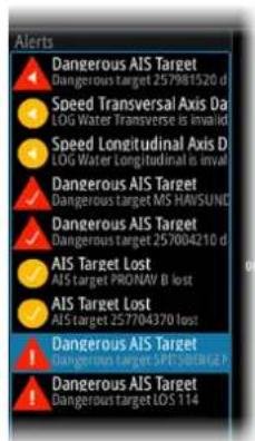 Alerts Dangerous AIS Target Dangerous target 257981520 d Speed Transversal Axis Da LOG Water Transverse is invalid Speed Longitudinal Axis D LOG Water Longitudinal is invalid Dangerous AIS Target Dangerous target MS HAVSUND Dangerous AIS Target Dangerous target 257004210 d AIS Target Lost AIS target…