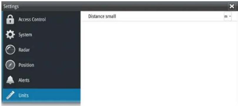 Settings Access Control System Radar Position Alerts Units Distance small m