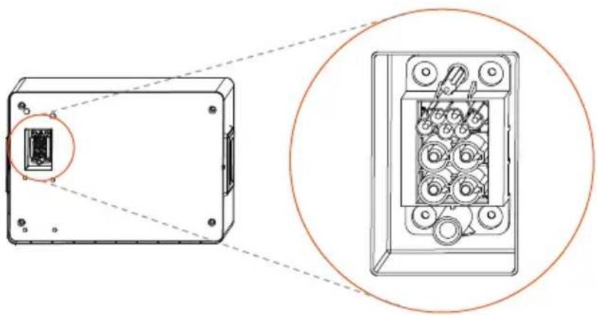 Technical diagram showing a device casing with internal components and a magnified view of its internal structure (no text or symbols present)
