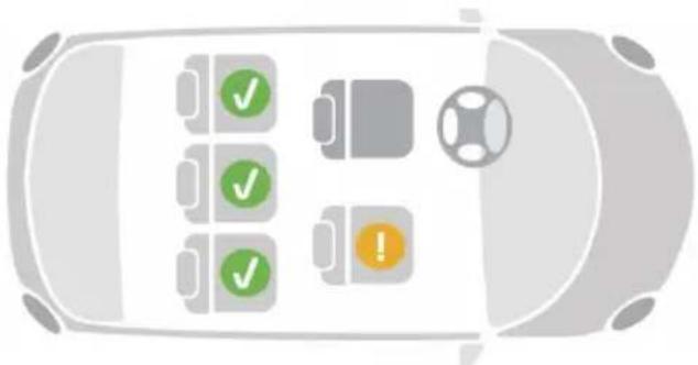 Diagram of a car with checkmarks and an alert icon, likely indicating status or warning.