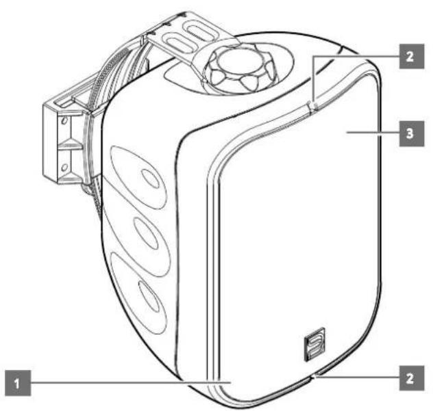 Technical diagram of a device with numbered parts labeled 1, 2, and 3