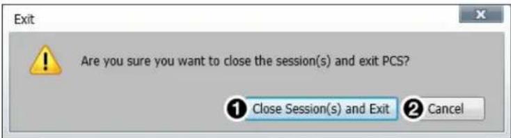 Exit Are you sure you want to close the session(s) and exit PCS? ① Close Session(s) and Exit ② Cancel
