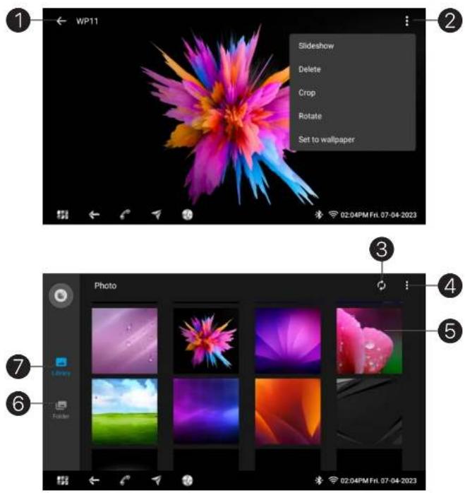 WP11 Slideshow Delete Crop Rotate Set to wallpaper 02:04PM Fri. 07-04-2023 Photo Library Folder 02:04PM Fri. 07-04-2023