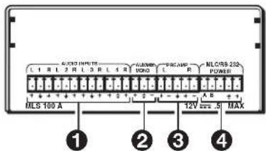 L 1 R L 2 R L 3 R L 4 R MILS 100 A A:ICD INPUTS F:AM/PM V:ON/O P:CA/WR N:LC/RB-232 POWER 12V 5 MAX ① ② ③ ④