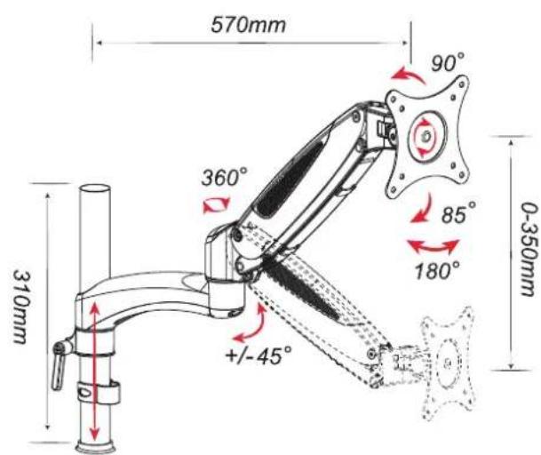 570mm 90° 360° 85° 180° 310mm +/-45° Ø-350mm