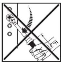 Diagram illustrating a mechanical or electrical hazard with labeled components and directional arrows