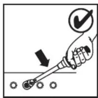Diagram showing a hand holding a tool with a checkmark and arrow, indicating inspection or repair process.