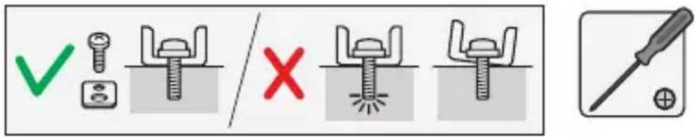 Diagram showing bolt and screw assembly symbols with checkmark and cross indicators
