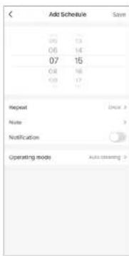Add Schedule Save 09 13 06 14 07 15 08 16 09 17 Repeat Decr 3 Note 3 Notification Operating mode Auto Clearing 2