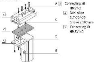 A[2] Connecting kit HMVY-2 A Mini-slide SLT-70:25 Stroke ≤ 100 mm B Connecting kit HMBV ND