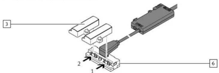 Diagram of a mechanical assembly with labeled components including parts 1, 2, 3 and numbered parts 1, 2, 6